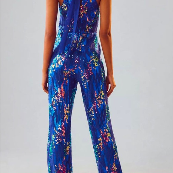 Anthropologie Blue Sequin Jumpsuit - Picture 2 of 6